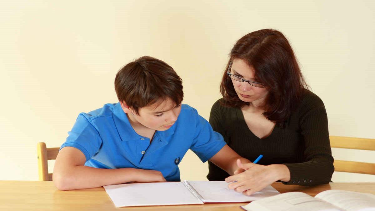 Tutor and student studying
